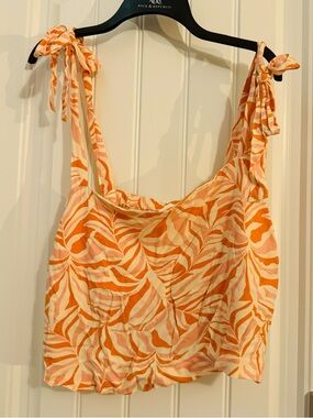 Cute Roxy size XXL orange white print tie strap sleeveless cropped top new